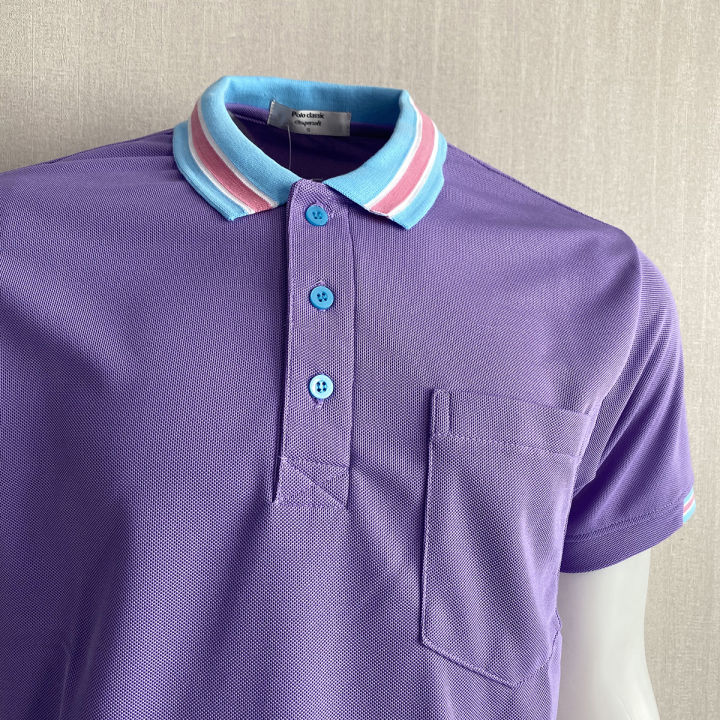 polo-shirt-เสื้อโปโล-ผ้าไมโครแอร์-micro-plus-สีม่วงอ่อน-ปกขลีปฟ้า-ชมพู-สวมใส่สบาย-แบบคลาสสิค-ไม่เหมือนใคร-เหมาะสำรับอากาศในประเทศไทย