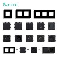 ◊◊ BSEED EU Standard 1/2/3Gang 1/2Way Push Button Switch Function Part Wall Glass Frame Power Sockets Light Switch DIY Parts Only