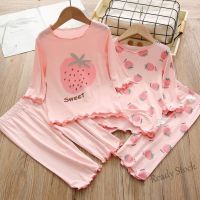 【Ready Stock】 ✐┇۩ C22 [ML] Ready Stock 110-170CM Girls Home Clothes Summer Thin Style Childrens Air Conditioning Ice Silk Girl Three-Quarter Sleeve Suit Baby Pajamas Loose Women