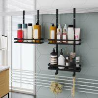 Shower Caddy Hanging Shelf with Hooks Suction Cups Stainless Steel Hanging Door Shower Rack Rustproof Hanging Shower Caddy Rack Bathroom Counter Stora