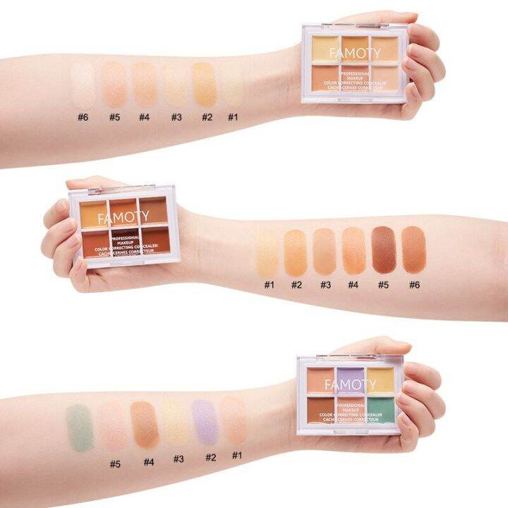 ครีมคอนซีลเลอร์แบบมืออาชีพ6สีบรอนเซอร์สีม่วงคอนทัวร์กันน้ำชุ่มชื้นปกปิดรอยคล้ำพาเลทสำหรับแต่งหน้าใบหน้า