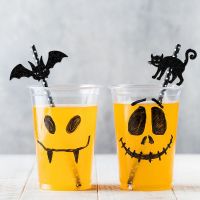 2023ใหม่ฮาโลวีนปาร์ตี้ตกแต่งฟางใส่การ์ด Ghost เทศกาลตลกตกแต่ง Skull Bat Straw เค้ก Decor Happy Halloween