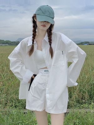 ㍿✌◘ White long-sleeved shirt womens summer Korean design niche loose sunscreen shirt outer jacket trendy