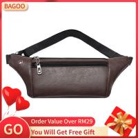 BAGOO Retro PU Leather Fanny Waist Pack Men Solid color Zipper Belt bag Travel Street Crossbody Chest Bag Phone Pouch ​