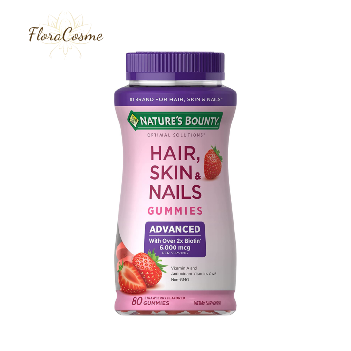 Kẹo Nature's Bounty Optimal Solutions Advanced Hair, Skin & Nails Gummies - Nhập khẩu Mỹ - bổ sung X2 biotin Kẹo Nature's Bounty Optimal Solutions Advanced Hair, Skin & Nails Gummies - Nhập khẩu Mỹ - bổ sung X2 biotin