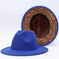 Fedoras Women Hats Leopard Print Patchwork Solid Men Women Panama Felted Hats Winter Jazz Women Fedoras Hat Sombreros De Mujer