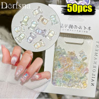 Dorisna 50ชิ้น6สี3D ผสมหมีน่ารักการตกแต่งศิลปะเล็บเรซินเครื่องประดับตกแต่งเล็บสำหรับทำเองแวววาวพลอยเทียมสำหรับเล็บ