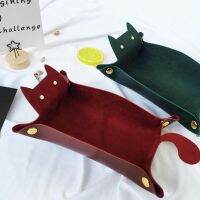 Portable Cat Shape Leather Storage Tray Key Desktop Jewelry Box Coin Makeup Tray Household Folding Tray Storage Case