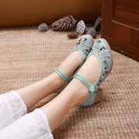 Veowalk 6cm Mid Block Heel Women Soft Jacquard Embroidered Pumps Retro Ankle Strap Ladies Casual Comfortable Chinese Style Shoes