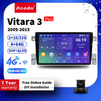 Acodo 2din Android 12.0 Headunit For Suzuki Grand Vitara 2005-2015 Car Stereo 2G RAM 16G 32G ROM Quad Core DSP iPS Touch Split Screen with TV FM Radio Navigation GPS Support Video Out Steering Wheel Control with Frame
