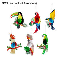 6pcs With Rope Honeycomb Vivid Animal Paper Home Party Pendant Beach Parrot Ornament Jungle Tropical Birds Indoor Outdoor DIY Hawaiian Summer Hanging Decoration