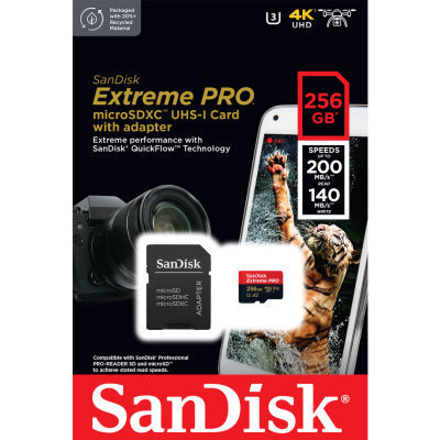 SanDisk Extreme Pro microSD 256GB ความเร็ว อ่าน 200MB/s เขียน 140MB/s (SDSQXCD-256G-GN6MA) เมมโมรี่ การ์ด แซนดิส ใส่ Gopro6,7,8,9,10 &amp; MAX