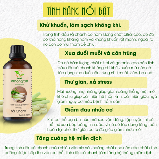 Tinh dầu sả chanh nguyên chất tamas, tinh dầu đuổi muỗi - ảnh sản phẩm 9