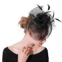 สง่างามสีดำ Fascinators สุภาพสตรีขนคริสตจักร H Eadwear หญิงพรรคชาผ้าโพกศีรษะแต่งงานผ้าคลุมหน้าหมวกที่มีคลิปผม XMF137