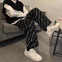 [Real Photo] Felt Wide-Legged Pants With Letters Pattern Super Thick And Beautiful Uni