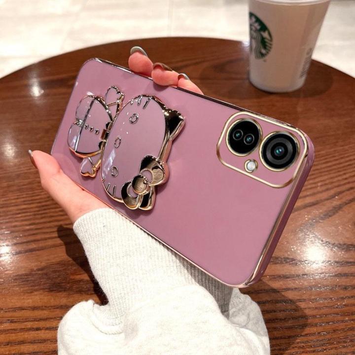 folding-makeup-mirror-phone-case-for-infinix-tecno-camon-19-neo-ch6i-case-fashion-cartoon-cute-cat-multifunctional-bracket-plating-tpu-soft-cover-casing