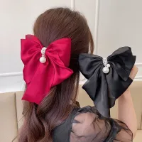 New Korean Hair Clip Sweet Fashion Ribbon Bow Pearl Hairpin For Woman Girls Hair Accessories