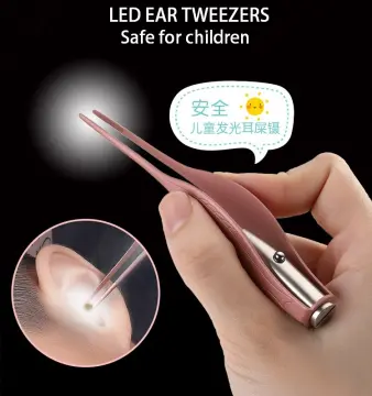 LED Ear Cleaner Tool Set Ear Tweezers Children Ear Wax Removal Tools Light  Durable Alloy Metal Anti-slip Grip Rounded Tip Wide Grip Area 