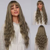 Long Wavy Light Green Synthetic Wigs with Bangs Wigs for Women Daily Cosplay Purple Wig High Temperature Fiber