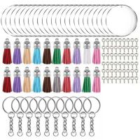 200Pcs Acrylic Keychain Blanks Kit with Key Rings Jump Rings Round Clear Discs Circles Colorful Tassel Pendants