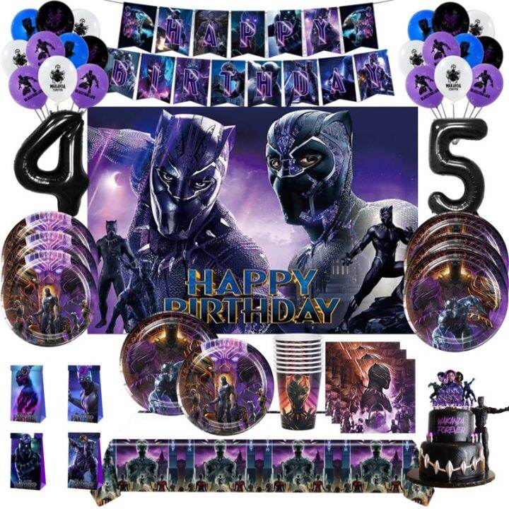 Black Panther Party Decoration Disposable Cup Plates Tablecloth