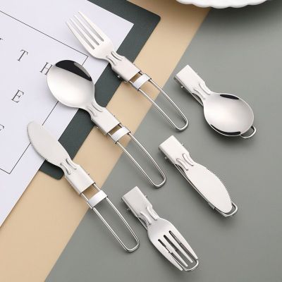 1PC Portable Outdoor Camping Travel Picnic Survival Foldable Stainless Steel Cutlery Spoon Fork Knife Tableware Flatware Tools Flatware Sets
