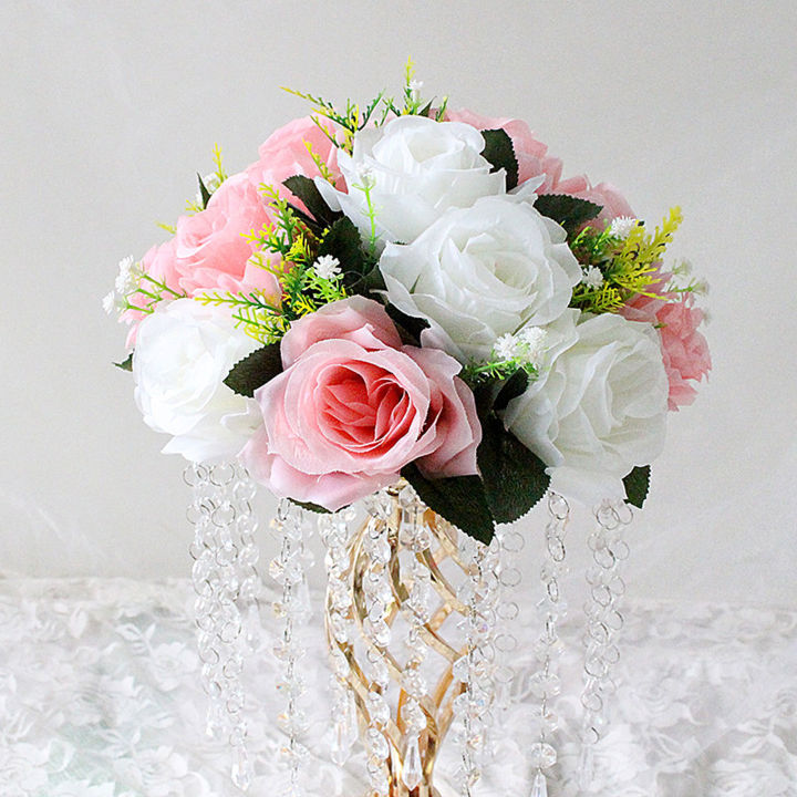 ช่อดอกไม้ประดิษฐ์สไตล์ใหม่ประดับกลางโต๊ะดอกไม้ผ้าไหมงานแต่งงานดอกไม้เทียมสวย