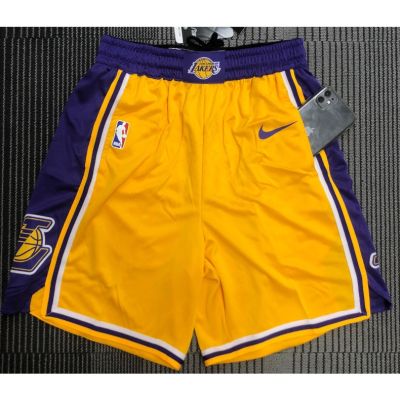 【hot Pressed】กางเกงขาสั้นบาสเก็ตบอล NBA Los Angeles Lakers สีเหลือง 5 แบบ shorts