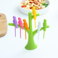 Bird Fruit Snack Dessert Forks withTree Shape Holder Fruit Pick Toothpick Home Kitchen Bar Decor Dinnerware Sets