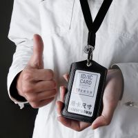 【CW】 New Leather Card Sleeve sided Transparent Badge Holder Corns Name Tag Lanyard Staff Accessories