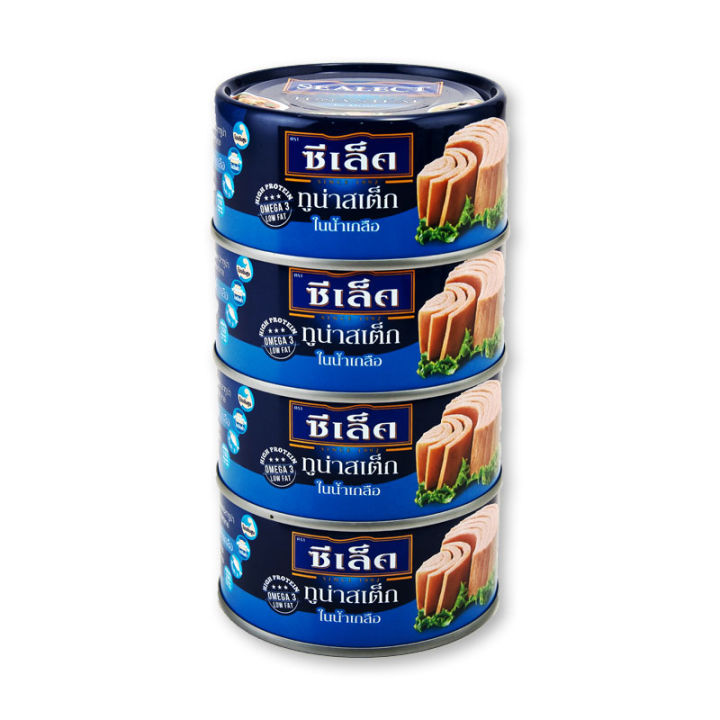 Sealect Tuna Steak in Brine 165g x 4 Cans.ซีเล็ค ทูน่าสเต็กในน้ำเกลือ 165 กรัม x 4 กระป๋อง