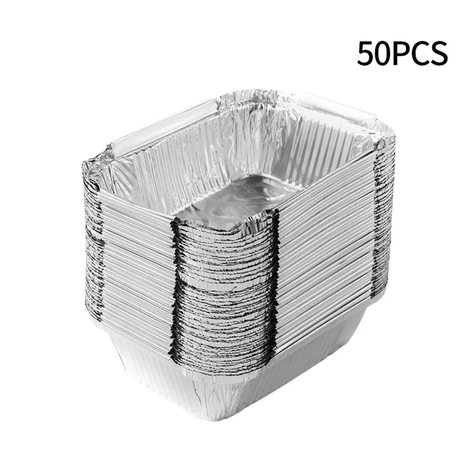 50pcs Aluminum Foil Tray Pan Disposable Thickened Food Container BBQ Tray  Takeaway Packing Boxes for Kitchen