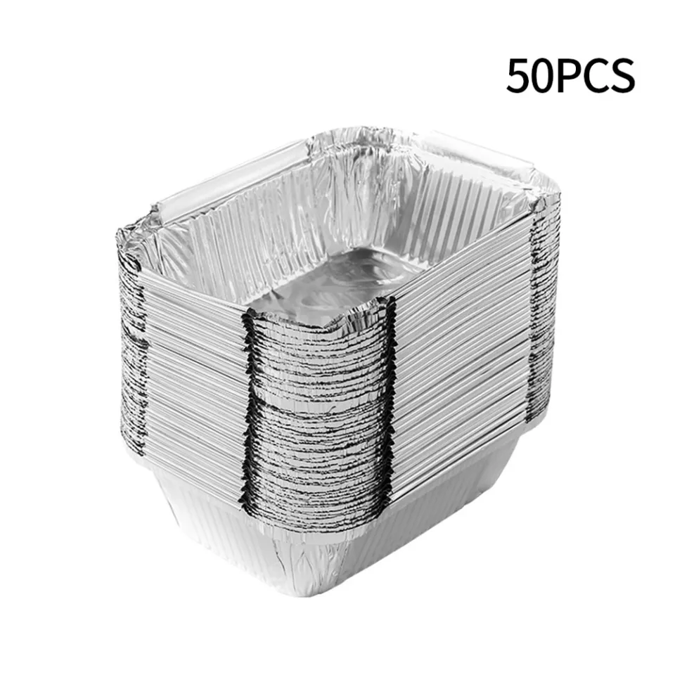 50pcs Aluminum Foil Tray Takeaway Food Packaging Container