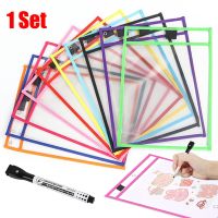 Reusable File Dry Erasable Pockets with Pen Kids Transparent DIY Pockets A4 Letter Hanging PET File Used for Teaching Supplies