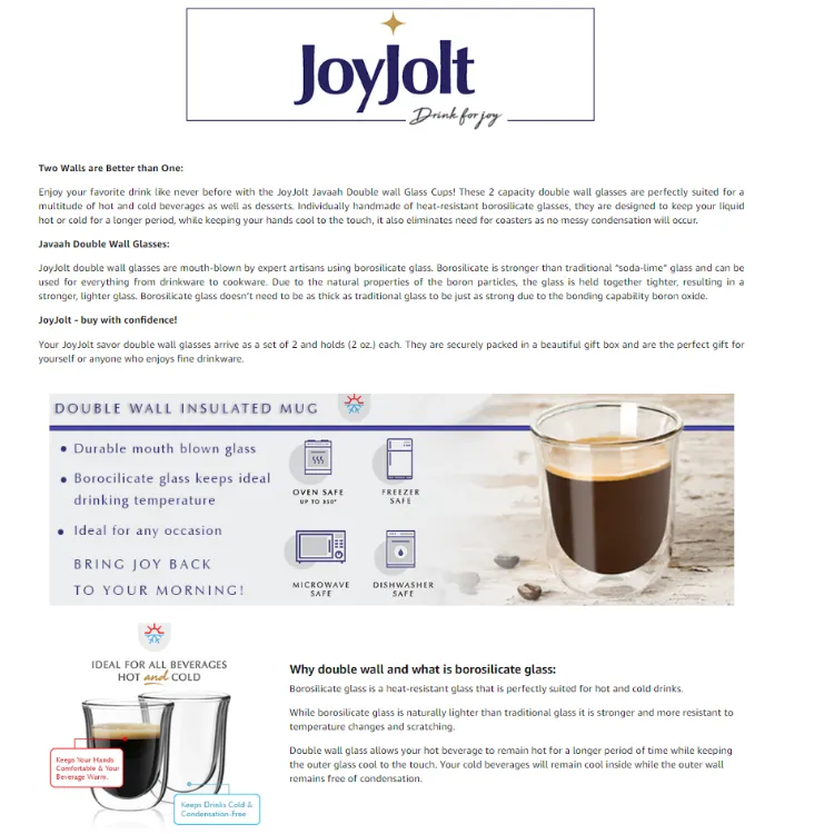 JoyJolt Javaah Double Walled Espresso Glasses Espresso Cups  (Set of 2)- 2-Ounces: Espresso Cups