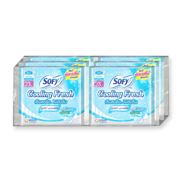 Sofy Cooling Fresh Ultra Slim 23 cm 6 pcs x 6 Packs.โซฟี คูลลิ่งเฟรช อัลตร้าสลิม แบบมีปีก ขนาด 23 ซม. 6 ชิ้น แพ็ค 6 ห่อ