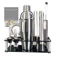 13 Piece tail Shaker Set Stainless Steel Bar Tools with Black Stand, 750ml Shaker, Jigger, Spoon, Pourers