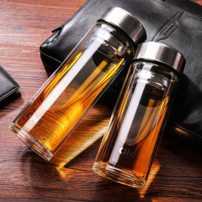 Glass Water Bottle Double Wall High Borosilicate Glass Office Home Water Cup With Tea Infuser Leakproof Bottle NEW