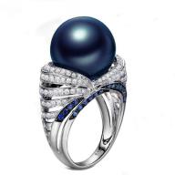Phụ Nữ Thời Trang Micro Cubic Zircon Blue Pearl Đính Hôn Nhẫn Cưới Cổ Điển thumbnail