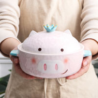 Pink Piglet Instant Noodle Bowl Large Capacity Double Ear ChildrenS Anti-Scalding Noodle Bowl Household Cute Animal Tableware