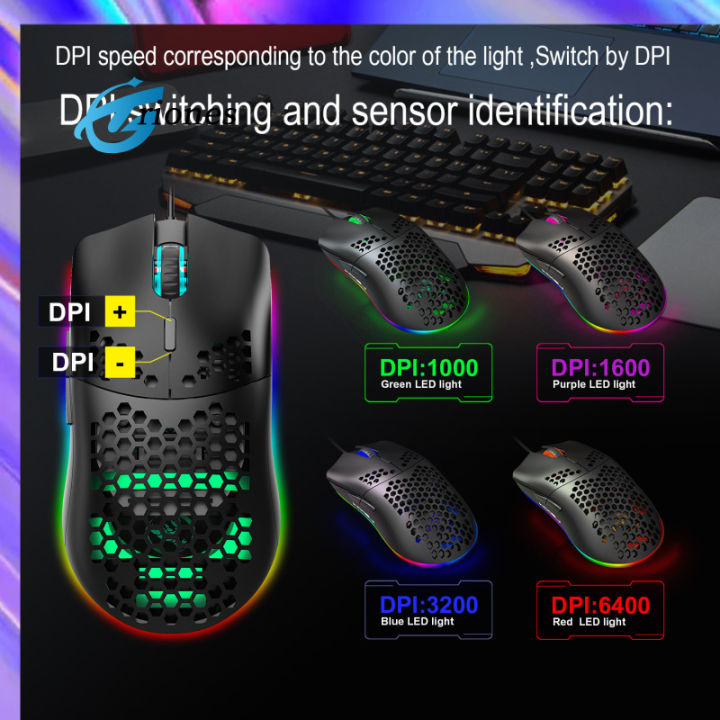 เม้าส์เรืองแสงรวงผึ้ง-rgb-แบบกลวงเมาส์สำหรับเล่นเกมส์6ปุ่มรองรับการปิดไฟ