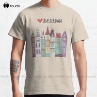 Amsterdam Lover My Heart Is In Amsterdam Amsterdam Skyline Holland Classic T-Shirt Funny Mens Tshirts Custom Aldult Teen Unisex