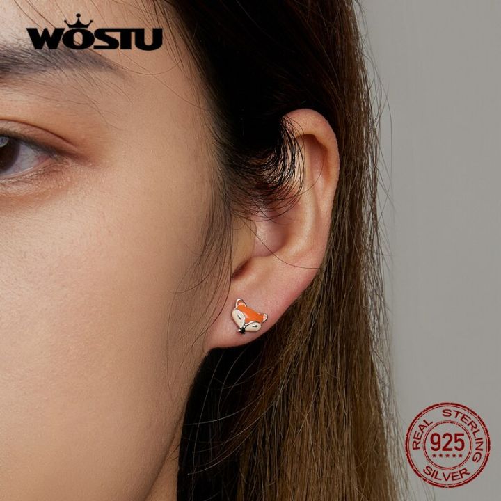 wostu-100-925-sterling-silver-cute-fox-ear-studs-mini-animal-stud-earrings-for-women-trendy-color-earrings-fine-party-jewelryth