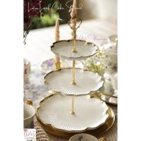 Violet Flamingo จาน 2 ชั้น/ จาน 3 ชั้น Lotus Leaf Cake Stand จานเซรามิคขอบทอง ชั้นวางเค้ก ชั้นวางขนม