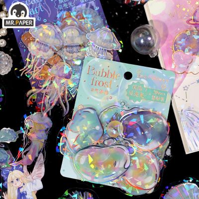 【LZ】 Mr.Paper 6 Style 20 Sheets/pack PET Stickers Shiny Laser Colorful Gems Ocean Handbook DIY Decoration Material Korean Stationery