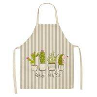 Cartoon Cactus Pattern Apron Striped Linen Apron Household Cleaning Tool Baking Accessories Half-length Aprons for Women Mandil Aprons