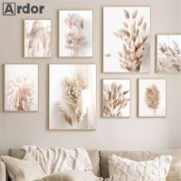 ◑ Beige Pampas Grass ภาพวาดผ้าใบพืช Reed โปสเตอร์และพิมพ์ Scandinavian Art โปสเตอร์ Nordic ภาพผนังห้องนั่งเล่น decor