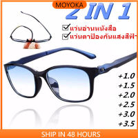 MOYOKA 2 IN 1แว่นตาอ่านหนังสือสำหรับผู้ชาย,แว่นสายตายาวกันแสงสีฟ้าป้องกันการล้าแว่นตาคอมพิวเตอร์100 °-400 ° แว่นตาอ่านหนังสือของผู้หญิง