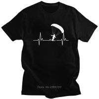 Funny Speedgliding Heartbeat Paragliding Ski Tee Top Men Short Sleeve Leisure Paramotor Tshirt Cotton Parachute T Shirt Harajuku