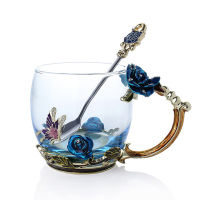 Enamel Coffee Tea Cup Mug 3D Rose Butterfly Glass Cups Wedding Gift Best Price